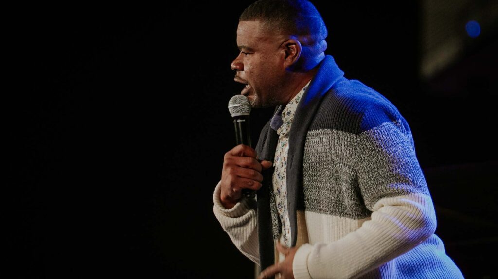 Stand-up comedian on stage